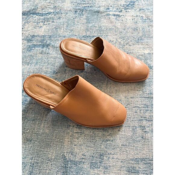 Treasure & Bond Brown Caramel Leather Perrla Chunky Heel Mule Size 8 - Picture 1 of 7